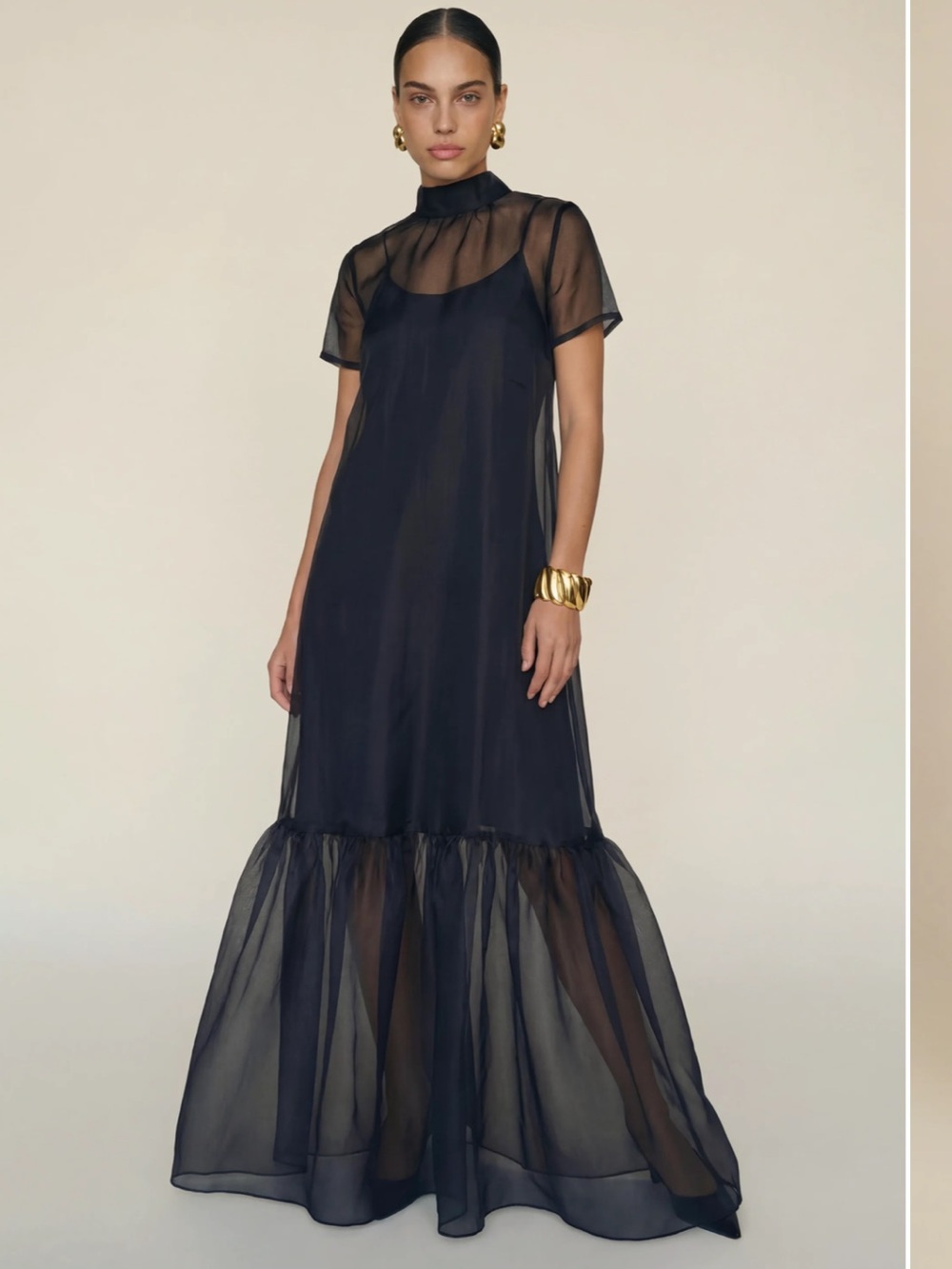 NWT CAARA Melody Organza Elegant High Neck Elegant Maxi Dress M, L